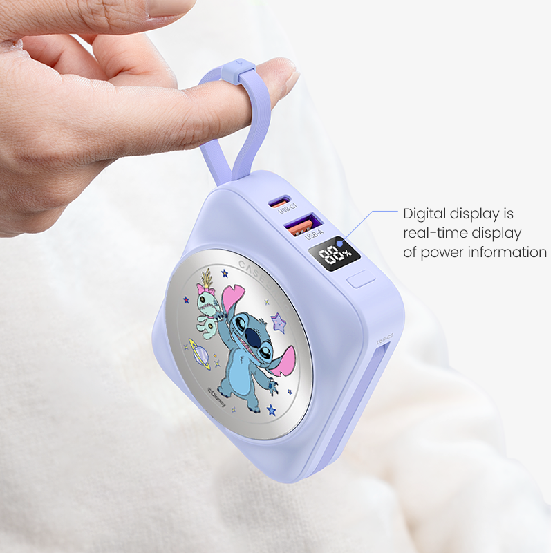 Disney Stitch Power Bank With Build-in 2 Cables