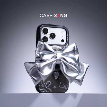 3D Silver Bow MagSafe Grip Stand - CaseBangMagsafe Grip StandCaseBangBase Stand + Back Cover