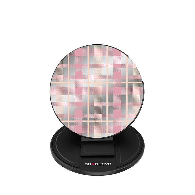 CaseBang Base Stand + Back Cover CREAMY PINK PLAID Magsafe Grip Stand